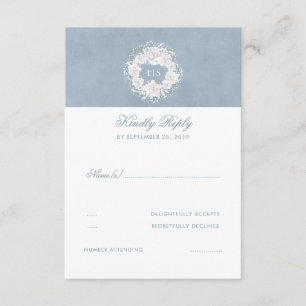 Dusty Blue and White Floral Wedding RSVP Card