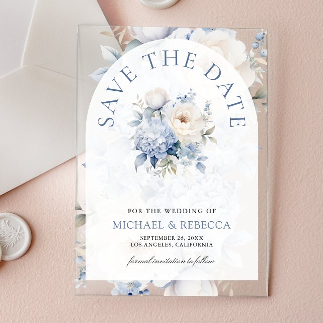 Dusty Blue and White Floral Wedding Save the Date (Creator Uploaded)