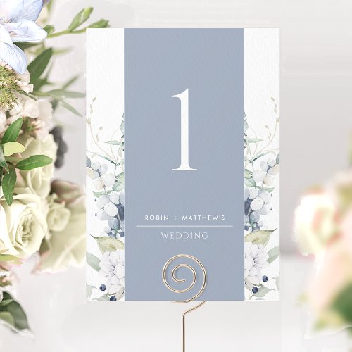 Dusty Blue and White Floral Wedding Table Number 