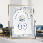 Dusty Blue and White Floral Wedding Table Number<br><div class="desc">Elegant dusty blue wedding table card featuring beautiful flowers.</div>