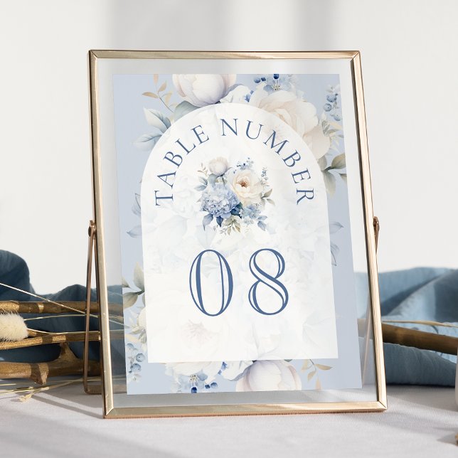 Dusty Blue and White Floral Wedding Table Number (Creator Uploaded)