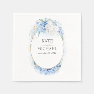 Dusty Blue and White Flowers Wedding Napkins
