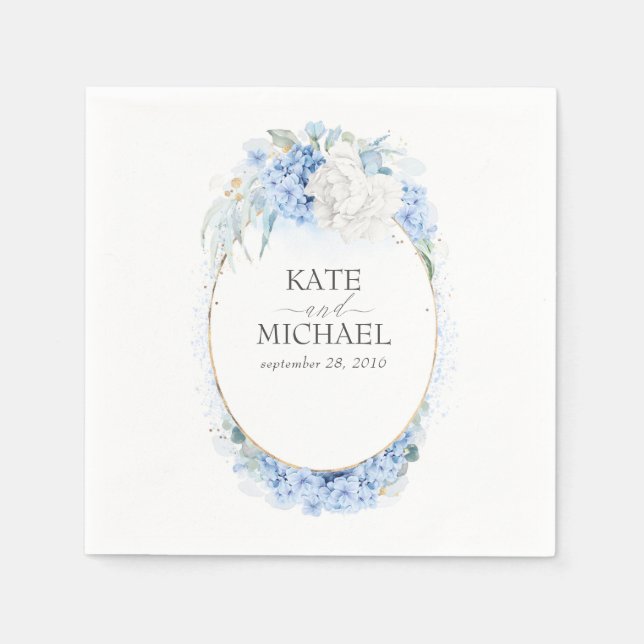 Dusty Blue and White Flowers Wedding Napkins (Front)