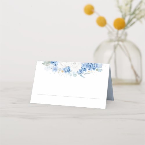 Dusty Blue and White Flowers Wedding Place Card