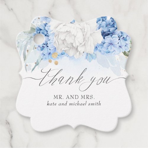 Dusty Blue and White Flowers Wedding Thank You Favor Tags