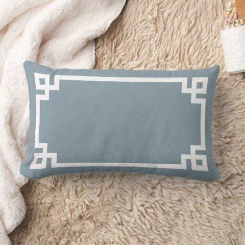 Dusty Blue and White Greek Key  Editable Colors Lumbar Pillow