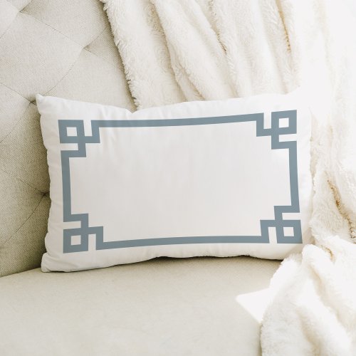 Dusty Blue and White Greek Key  Editable Colors Lumbar Pillow