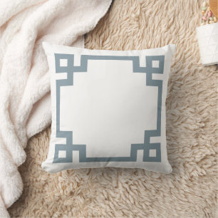Dusty Blue and White Greek Key Editable Colors Throw Pillow