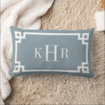 Dusty Blue and White Greek Key | Monogrammed Lumbar Pillow<br><div class="desc">Design your own custom lumbar throw pillow in any color combination to perfectly coordinate with your home decor in any room! Use the design tools to change the background color and the Greek key border color, or add your own text to include a name, monogram initials or other special text....</div>