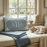 Dusty Blue and White Greek Key | Monogrammed Lumbar Pillow<br><div class="desc">Design your own custom lumbar throw pillow in any color combination to perfectly coordinate with your home decor in any room! Use the design tools to change the background color and the Greek key border color, or add your own text to include a name, monogram initials or other special text....</div>