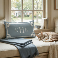 Dusty Blue and White Greek Key | Monogrammed
