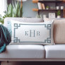Dusty Blue and White Greek Key | Monogrammed Lumbar Pillow