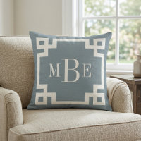 Dusty Blue and White Greek Key | Monogrammed