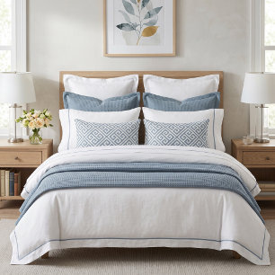 Dusty Blue and White Greek Key Pattern Lumbar Pillow