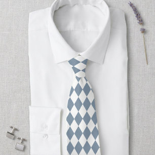 Dusty Blue and White Harlequin Diamond Tie