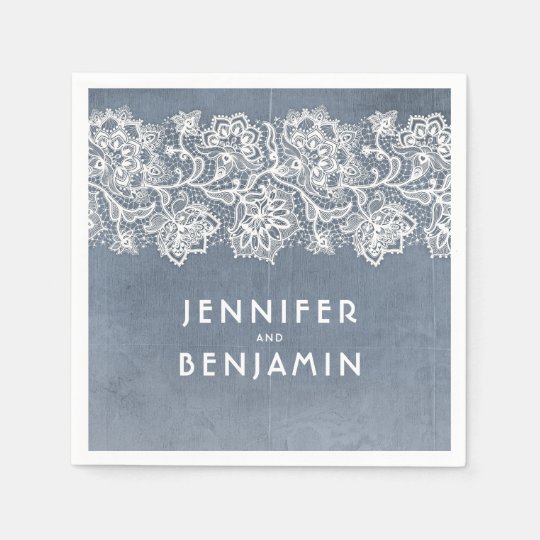 Dusty Blue and White Lace Elegant Paper Napkin