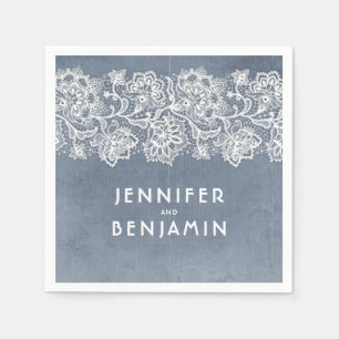 Dusty Blue and White Lace Elegant Paper Napkins