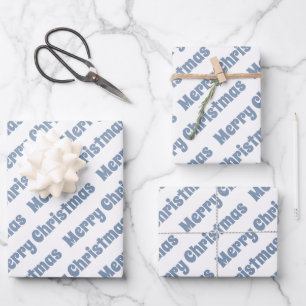 Dusty blue and white Merry Christmas holiday Wrapping Paper Sheets