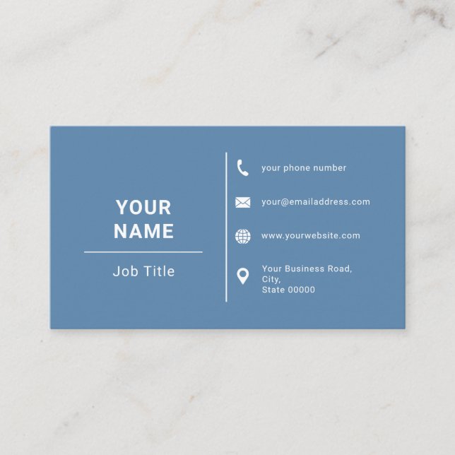 Dusty Blue And White Minimalist Custom Logo Text Business Card (Front)