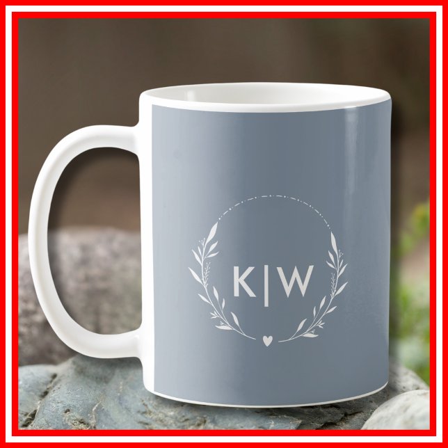 Dusty Blue and White | Modern Initials Monogram Coffee Mug (Dusty Blue and White | Modern Initials Monogram Coffee Mug)