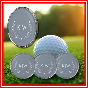 Dusty Blue  and White   Modern Initials Monogram Golf Ball Marker