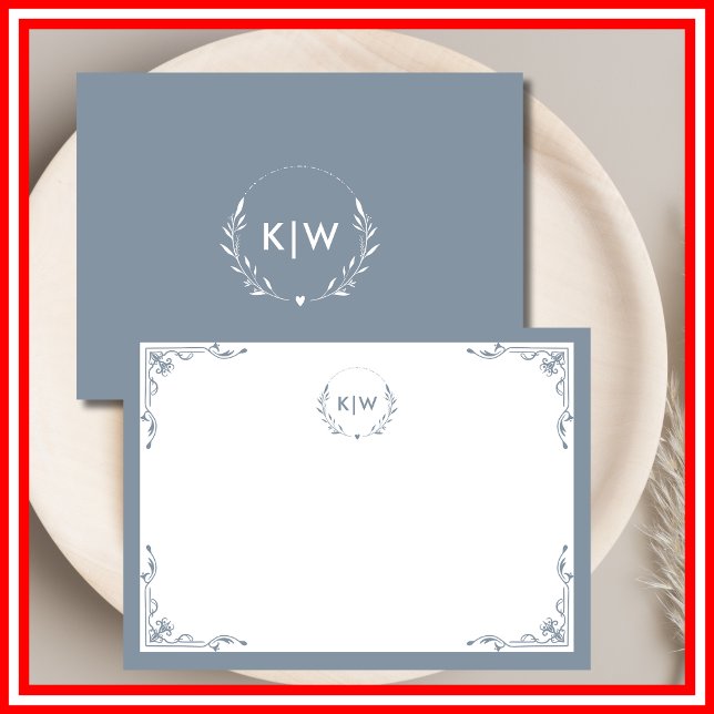 Dusty Blue  and White | Modern Initials Monogram Note Card (Dusty Blue and White | Modern Initials Monogram Note Card)