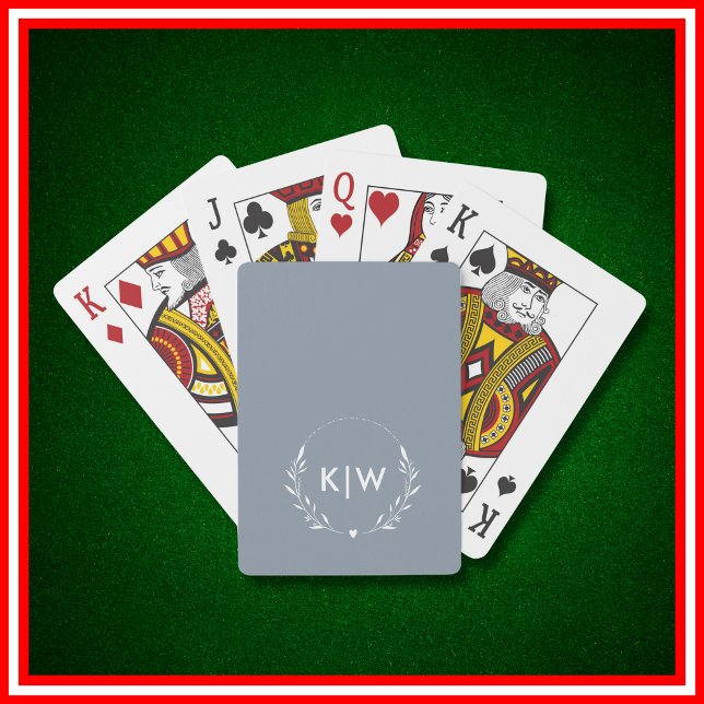 Dusty Blue and White | Modern Initials Monogram  Poker Cards (Creator Uploaded)