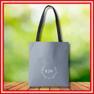 Dusty Blue and White   Modern Initials Monogram  Tote Bag