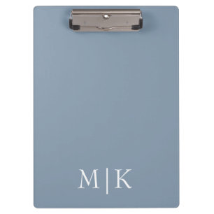 Dusty Blue and White   Modern Monogram Clipboard