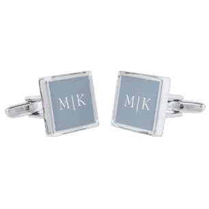 Dusty Blue and White Modern Monogram Cufflinks