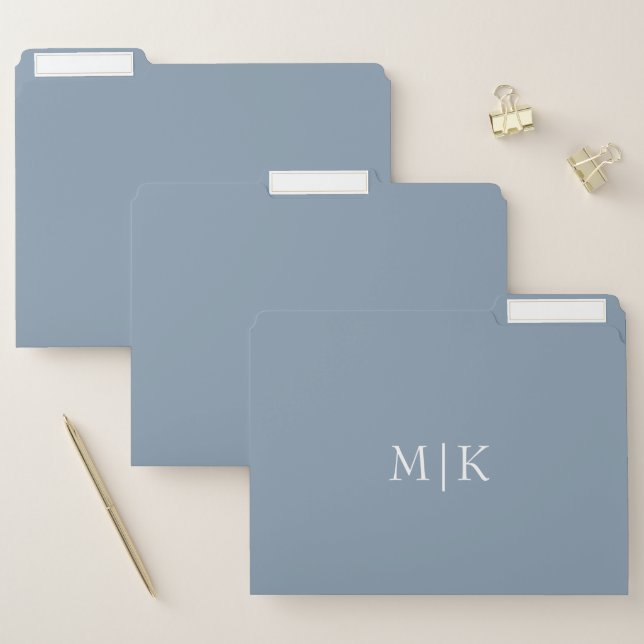 Dusty Blue and White | Modern Monogram File Folder (Set)
