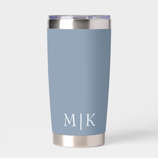 Dusty Blue and White | Modern Monogram Insulated Tumbler (Front)
