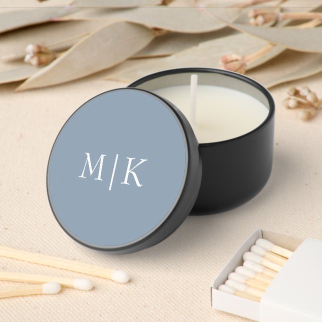 Dusty Blue and White | Modern Monogram Mini Candle Favors (Insitu)