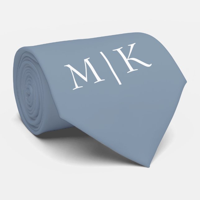Dusty Blue and White | Modern Monogram Neck Tie (Rolled)