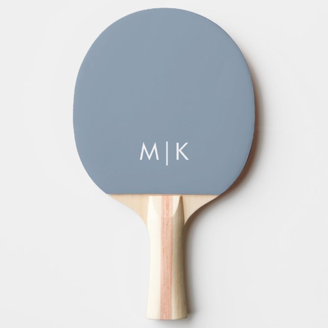 Dusty Blue and White | Modern Monogram Ping Pong Paddle (Front)