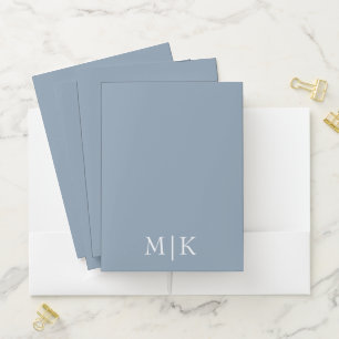 Dusty Blue and White Modern Monogram Pocket Folder