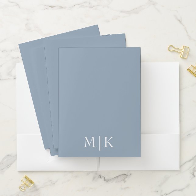 Dusty Blue and White | Modern Monogram Pocket Folder (In Situ)