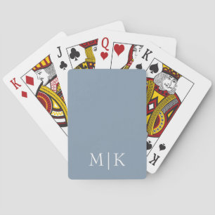 Dusty Blue and White Modern Monogram Poker Cards