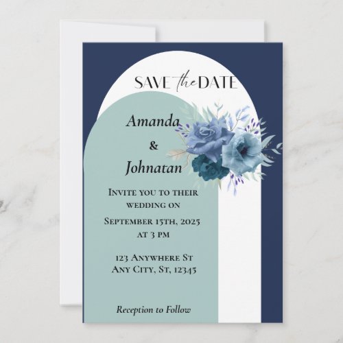 Dusty Blue and White Monogram Floral Wedding Invitation