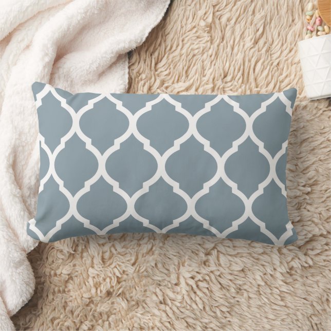 Dusty Blue and White Moroccan Pattern Lumbar Pillow (Blanket)