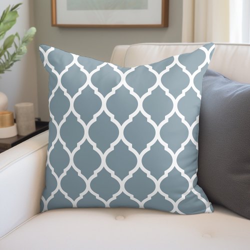 Dusty Blue and White Moroccan Pattern Throw Pillow