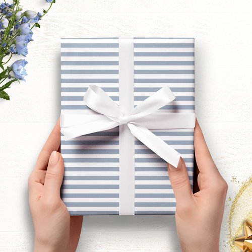 Dusty Blue and White Narrow Stripes Wrapping Paper