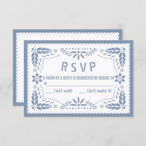 Dusty blue and white papel picado baby boy shower RSVP card