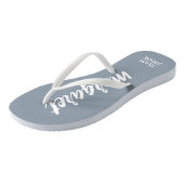 Dusty Blue and White Personalized Team Bride Flip Flops (Angled)