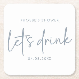 Dusty Blue and White Script Bridal Shower Coaster