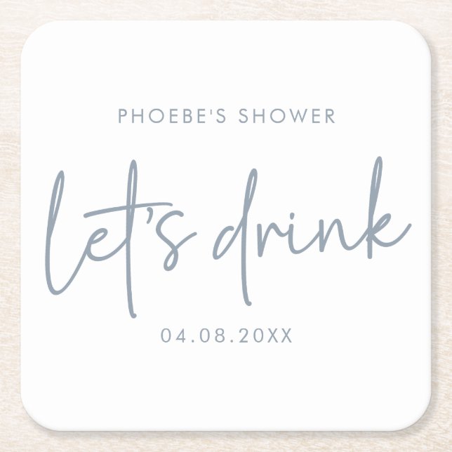 Dusty Blue and White Script Bridal Shower Coaster (Front)