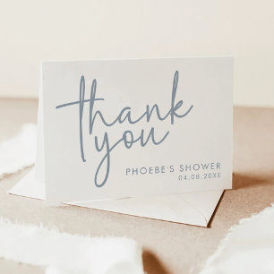 Dusty Blue and White Script Bridal Shower Folded Thank You Card