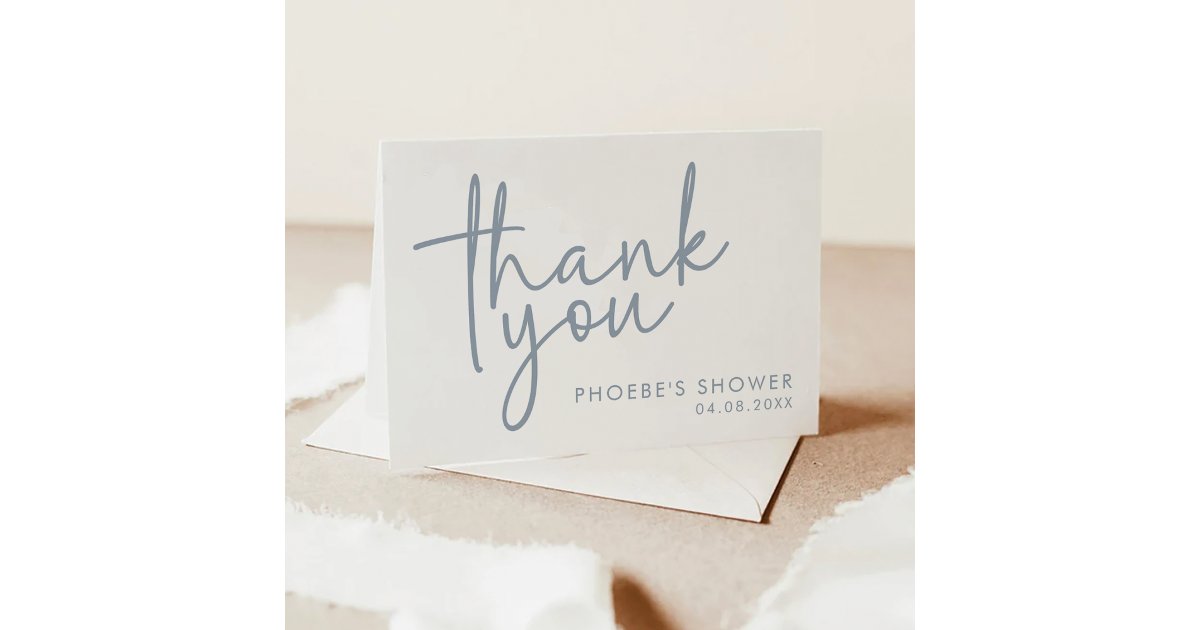 Dusty Blue and White Script Bridal Shower Folded Thank You Card | Zazzle
