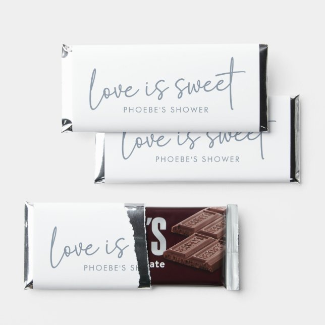 Dusty Blue and White Script Bridal Shower Large Hershey Bar Favors (Front)
