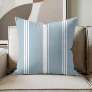 Dusty Blue and White Stripe Throw Pillow